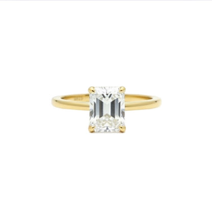 Emerald Cut Moissanite Ring - Gold Vermeil Engagement Ring - Fortuna