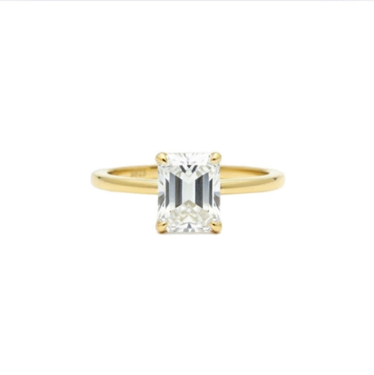 Emerald Cut Moissanite Ring - Gold Vermeil Engagement Ring - Fortuna