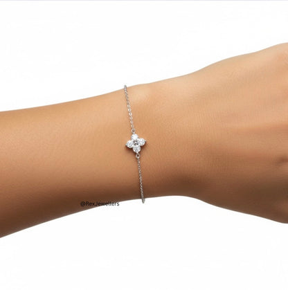 Dainty Silver Clover Bracelet - Bridal, Anniversary & Luck Gift- EL