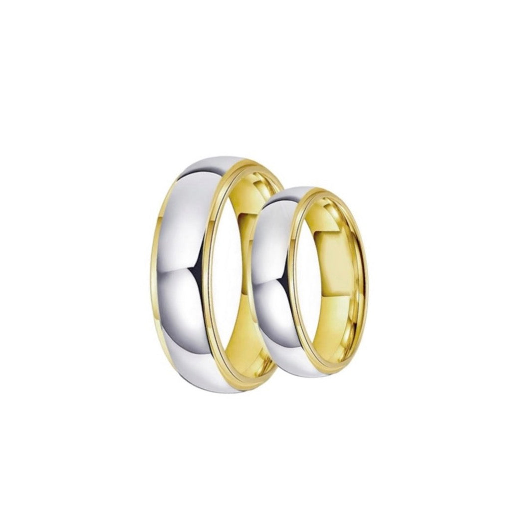 His And Hers Matching Couples Wedding Bands Two Tone Gold Tungsten D Shaped Ring Set 6MM