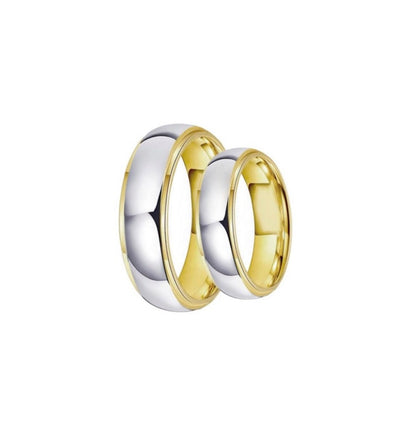 His And Hers Matching Couples Wedding Bands Two Tone Gold Tungsten D Shaped Ring Set 6MM