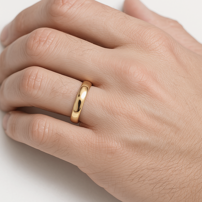 Mens Gold Wedding Bands 9ct Gold Tungsten Womens Rings- 4MM
