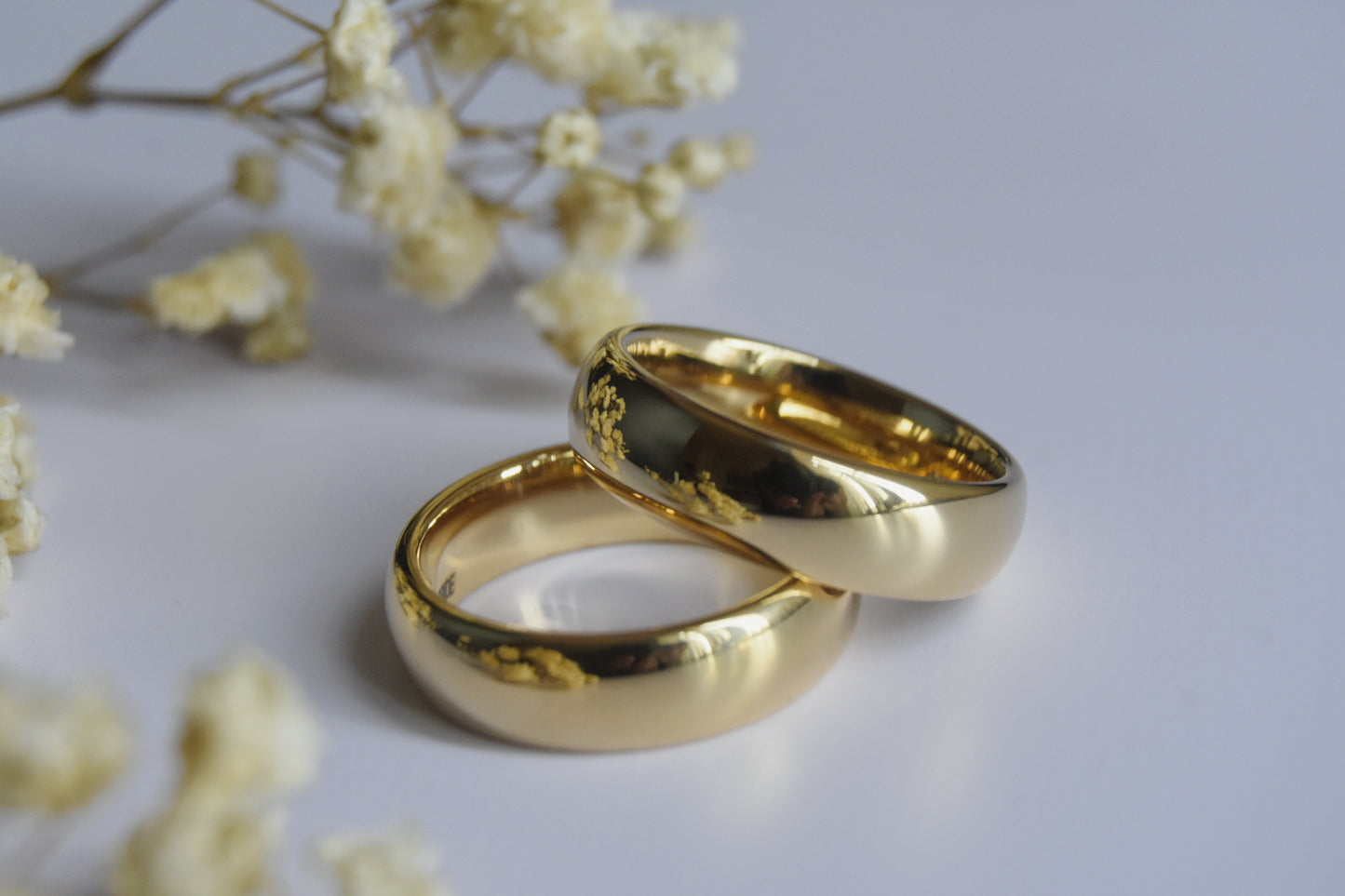 Mens Gold Wedding Bands 9ct Gold Tungsten Ladies Rings- 6MM