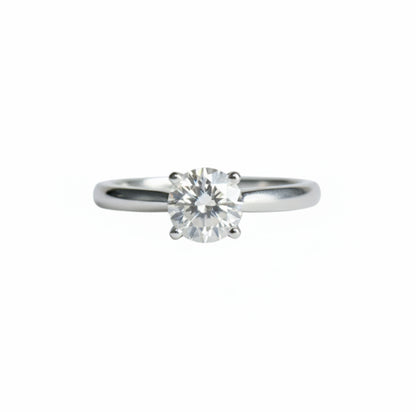 Round Moissanite Solitaire Engagement Ring In 14k White Gold Silver - Glacier