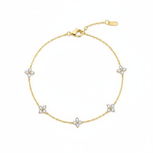 Gold Four Leaf Clover Dainty Bracelet - Anniversary & Birthday Gift- Glitz