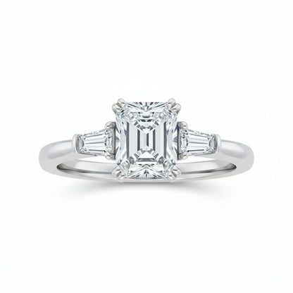 Princess Cut Shoulder Moissanite Ring - 14k White Gold on Silver