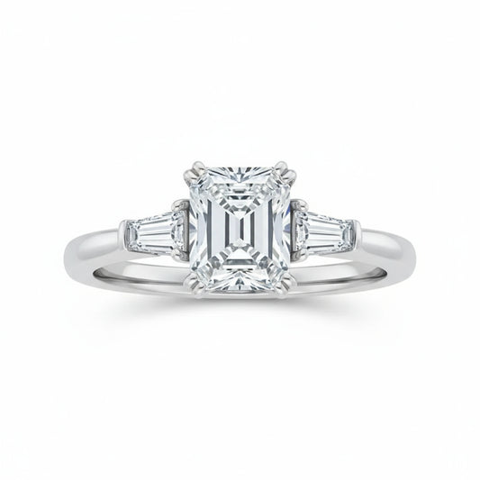 Princess Cut Shoulder Moissanite Ring - 14k White Gold on Silver