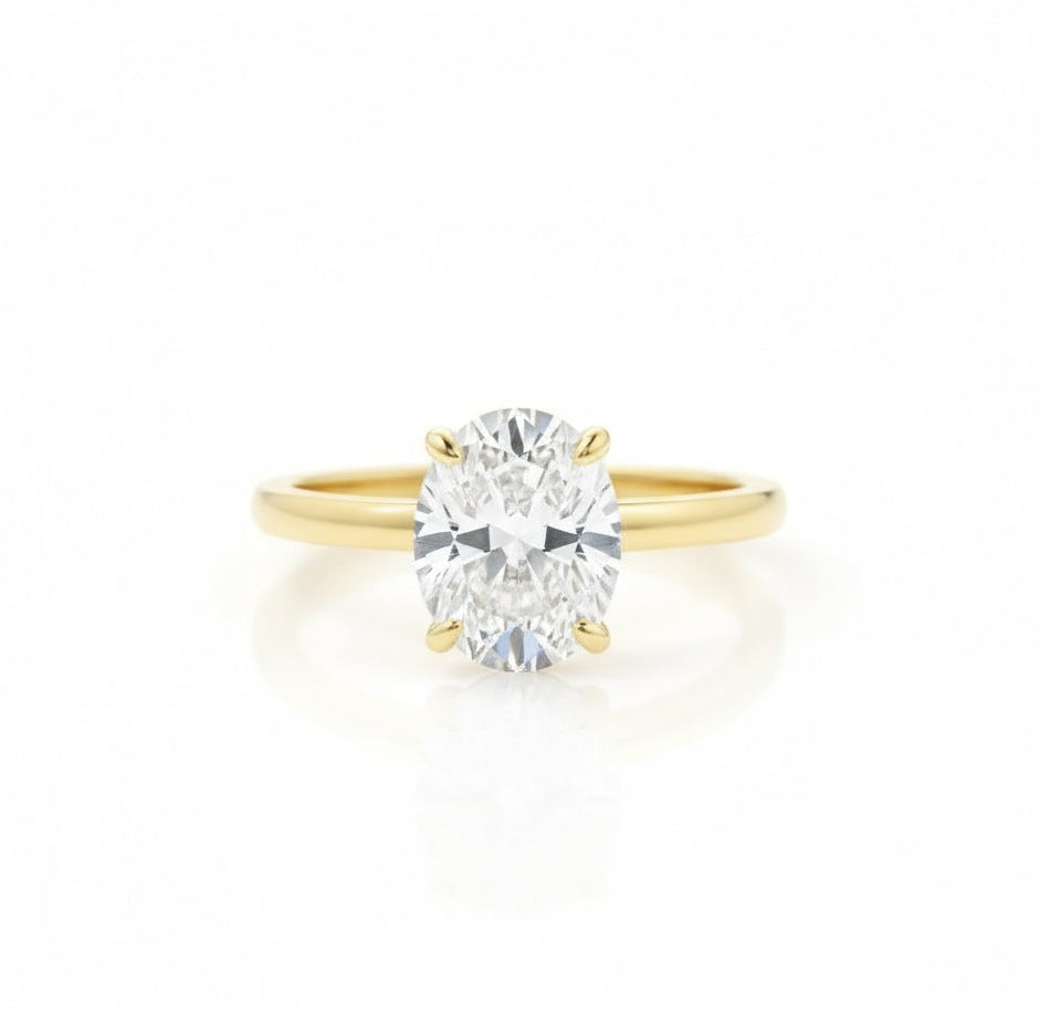 Moissanite Oval Cut Solitaire Ring - 14k Gold on Silver