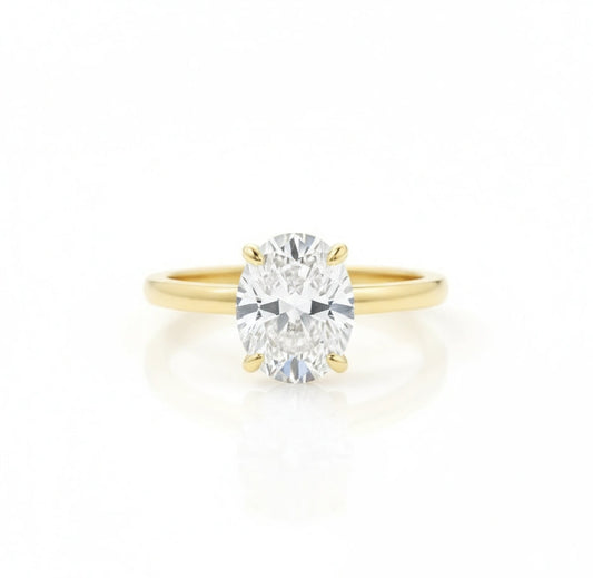 Oval Cut Moissanite Solitaire Ring - 14k Gold on Silver