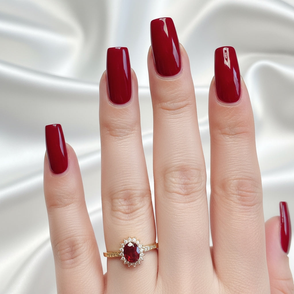 Ruby Cluster Oval Moissanite Diamond Ring - 14k Gold on Silver