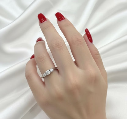 Three Stone Moissanite Diamond Ring - 14k White Gold on Silver