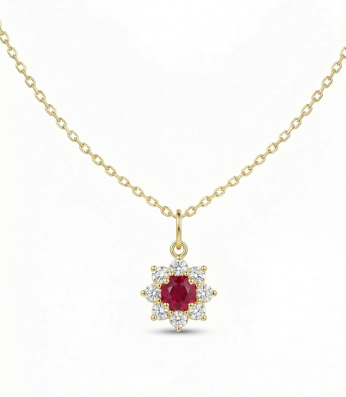 Ruby And Diamond Cluster Pendant Women’s Necklace