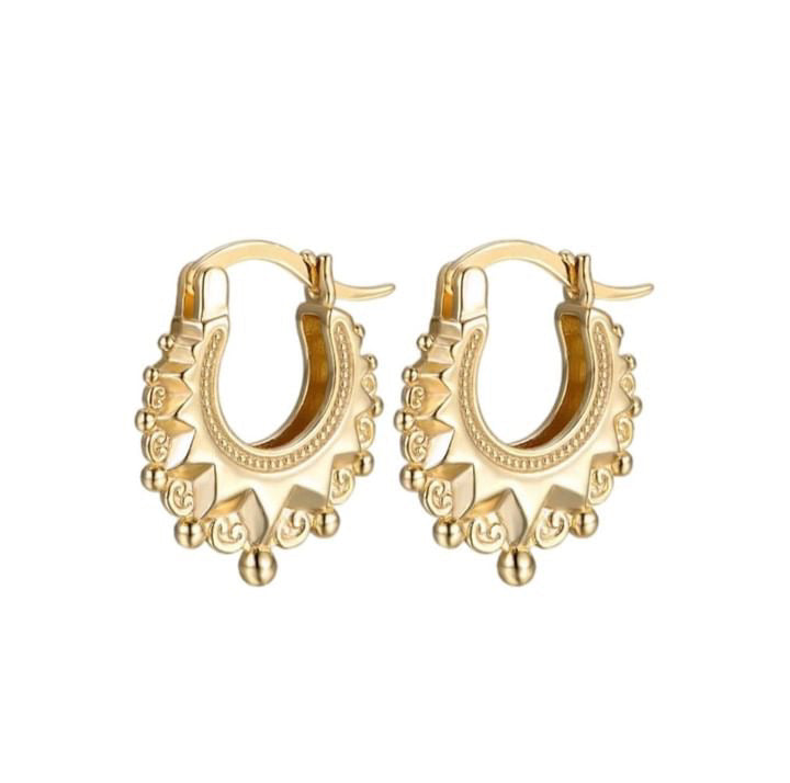Gold Gypsy Spike Hoop Victorian Creole Earrings- Rex Jewellers - Mini Crown