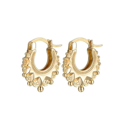 Gold Gypsy Spike Hoop Victorian Creole Earrings- Rex Jewellers - Mini Crown