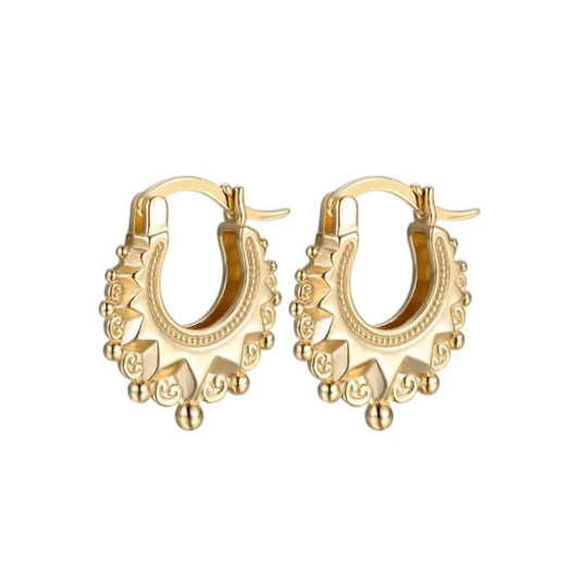 Gold Gypsy Spike Hoop Victorian Creole Earrings- Rex Jewellers - Mini Crown