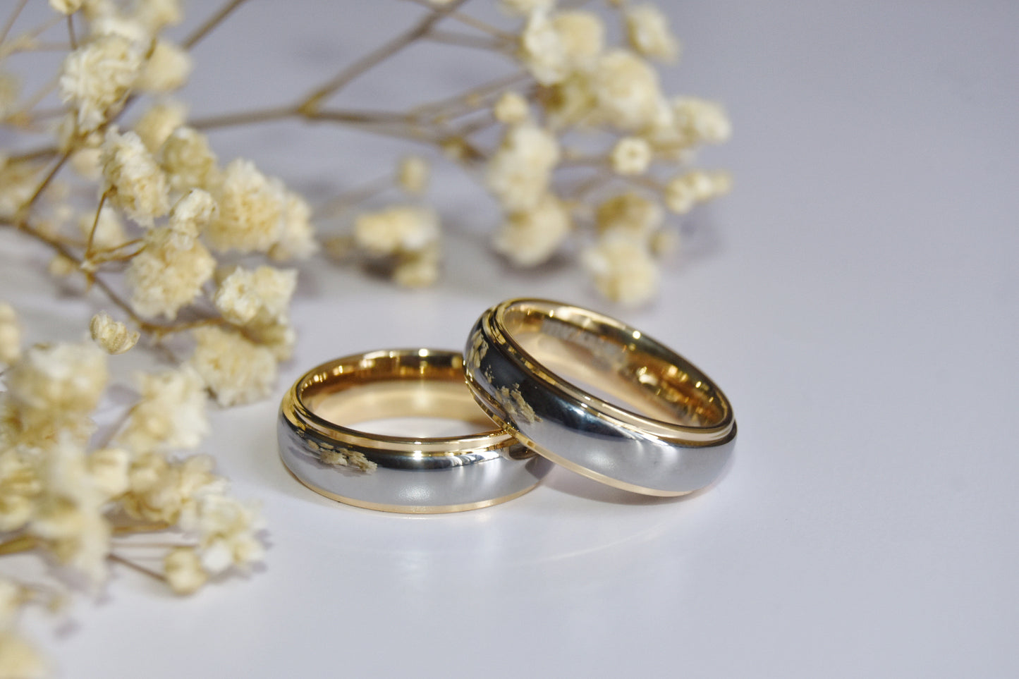 His And Hers Matching Couples Wedding Bands Two Tone Gold Tungsten D Shaped Ring Set 6MM
