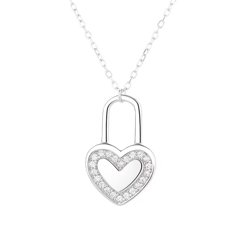 Sparkling Heart Lock Necklace Gift For Women Ladies