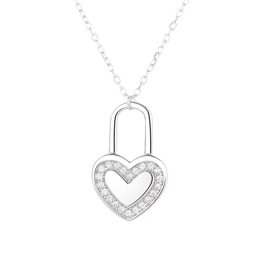 Sparkling Heart Lock Necklace Gift For Women Ladies
