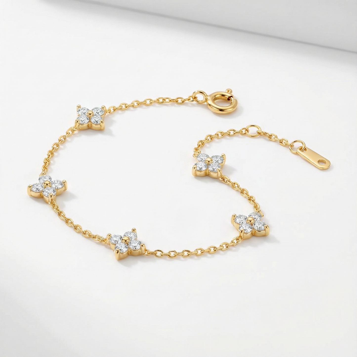 Gold Four Leaf Clover Dainty Bracelet - Anniversary & Birthday Gift- Glitz