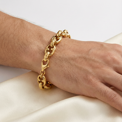 Mens Patterned Gold Belcher Bracelet Heavy 22cm - Rex Jewellers