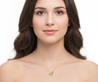 Gold Interlocking Womens Double Heart Diamond Pave Necklace Pendant Vermeil Rex Jewellers- Ark