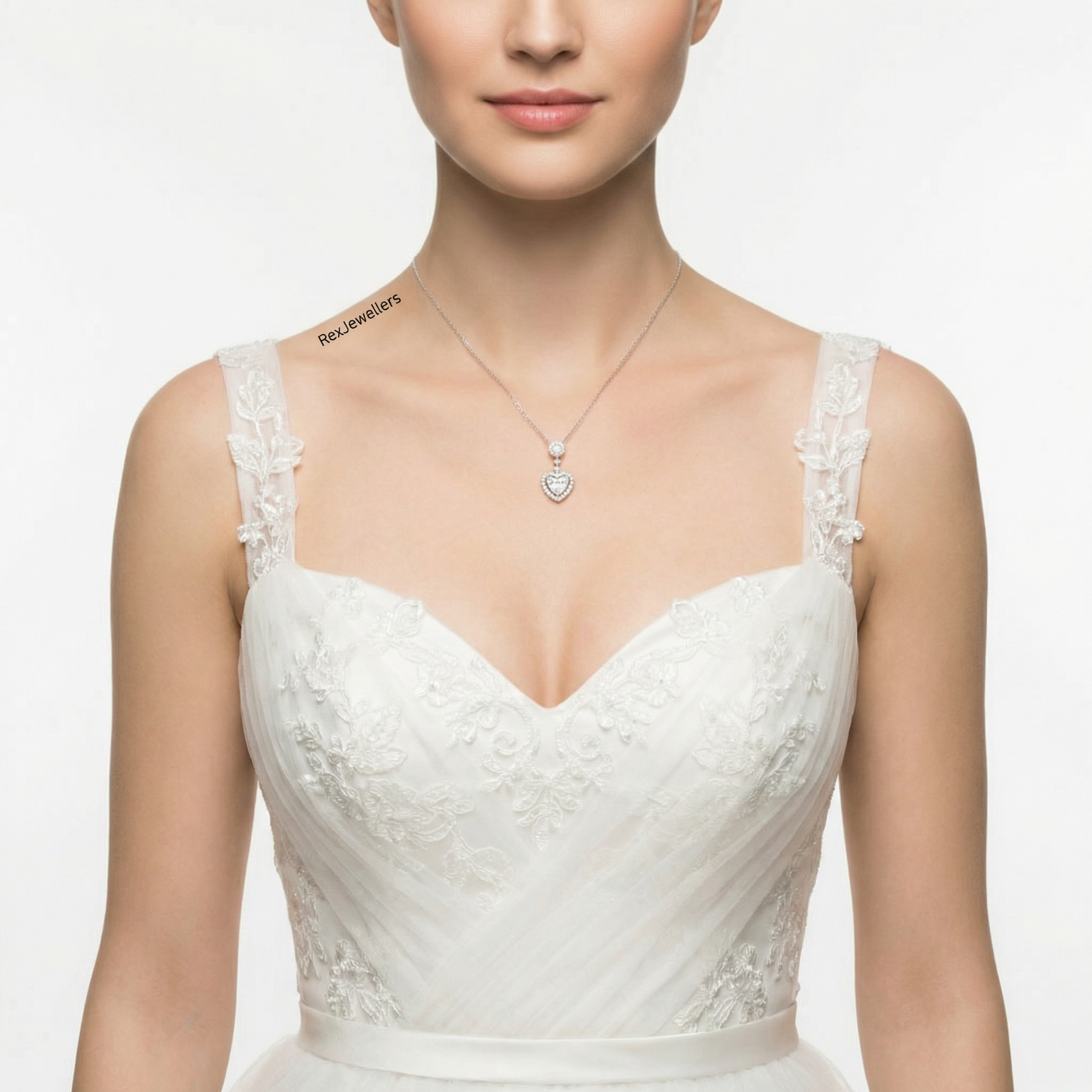 Silver Bridal Necklace Set Dangle Diamond Heart Women Ladies