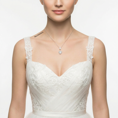 Silver Bridal Necklace Set Dangle Diamond Heart Women Ladies