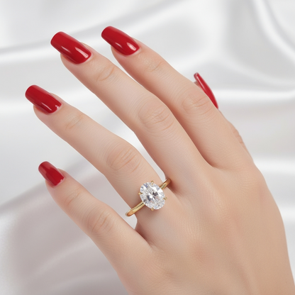 Moissanite Oval Cut Solitaire Ring - 14k Gold on Silver