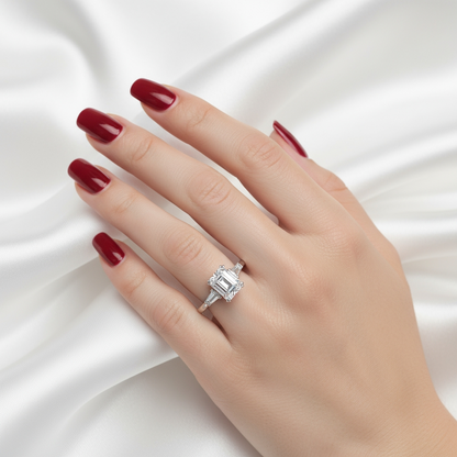 Princess Cut Shoulder Moissanite Ring - 14k White Gold on Silver