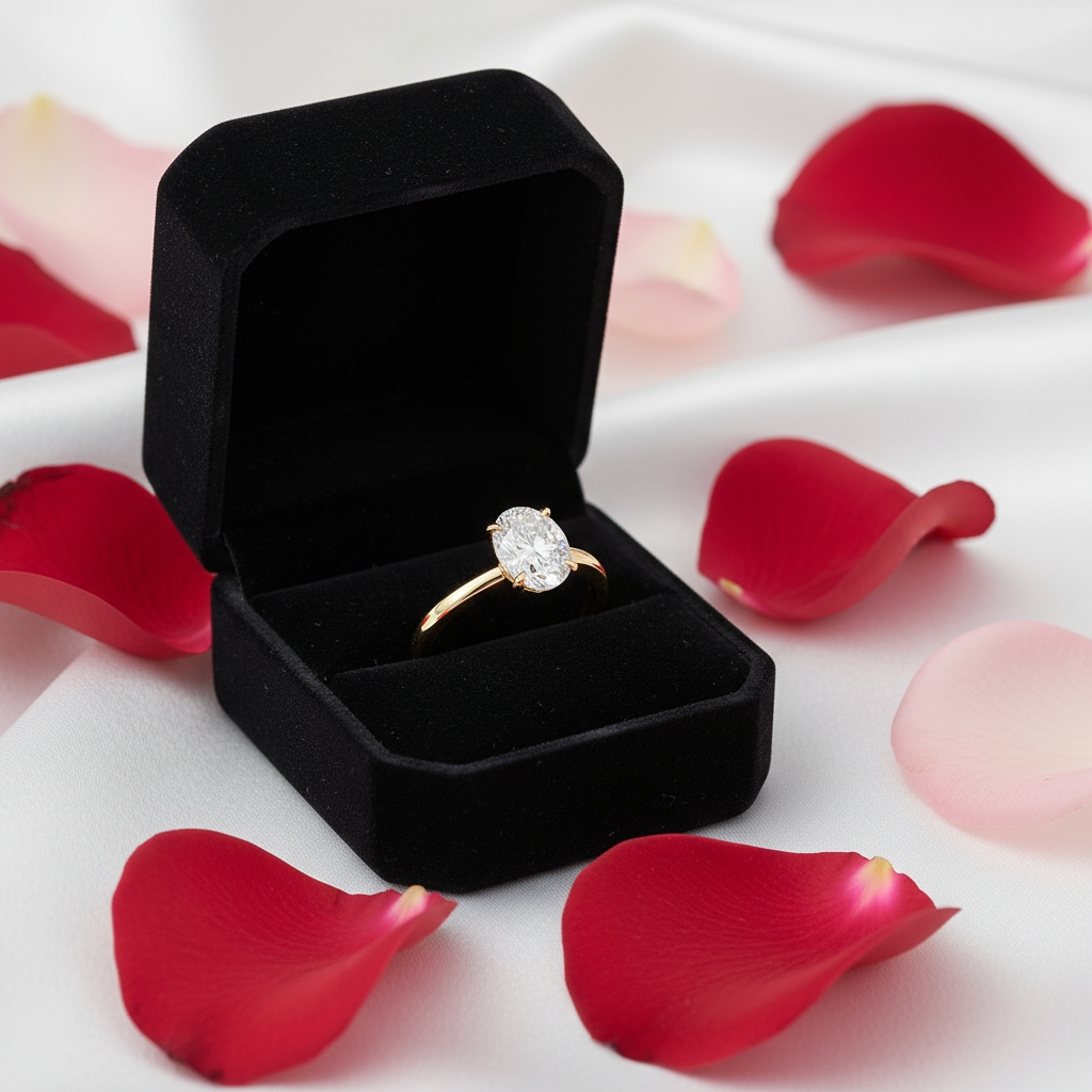 Moissanite Oval Cut Solitaire Ring - 14k Gold on Silver