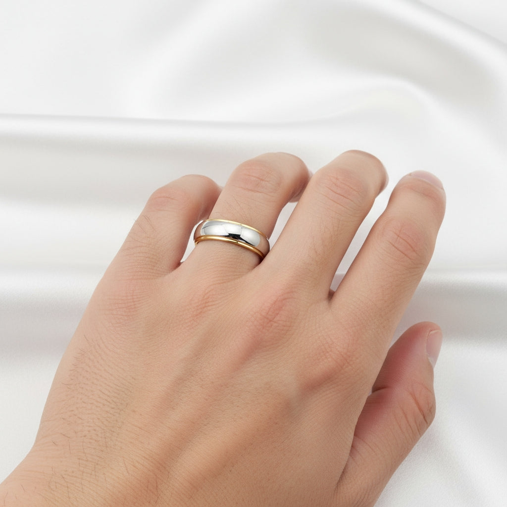 Mens Tungsten Ring Gold Mens Wedding Engagement Band Two Tone Rex Jewellers- 6MM