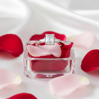 Princess Cut Shoulder Moissanite Ring - 14k White Gold on Silver