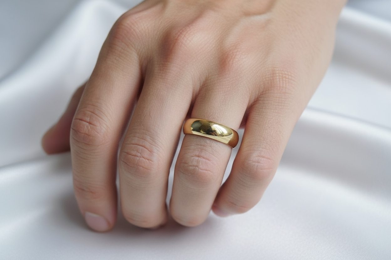 Gold His And Hers Matching Wedding Rings Matching Sets For Couples D Shaped Wedding Band Set 6MM 2MM