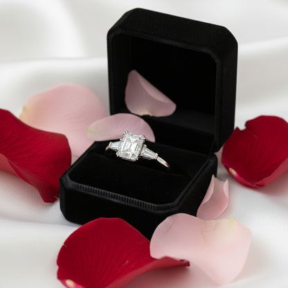 Princess Cut Shoulder Moissanite Ring - 14k White Gold on Silver