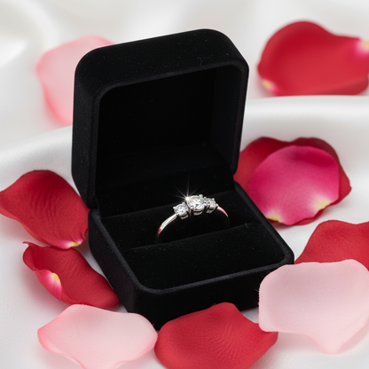 Three Stone Moissanite Diamond Ring - 14k White Gold on Silver