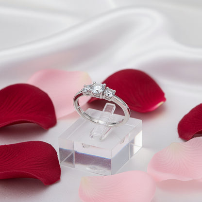 Three Stone Moissanite Diamond Ring - 14k White Gold on Silver