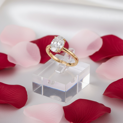 Moissanite Oval Cut Solitaire Ring - 14k Gold on Silver