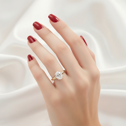 Moissanite Oval Cut Solitaire Ring - 14k Gold on Silver