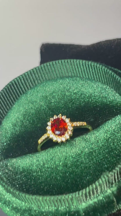 Ruby Cluster Oval Moissanite Diamond Ring - 14k Gold on Silver