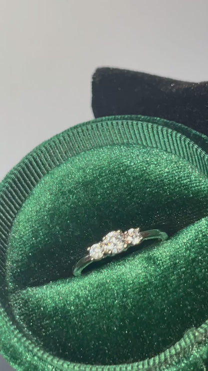 Three Stone Moissanite Diamond Ring - 14k White Gold on Silver