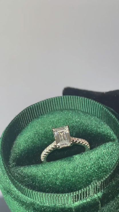 Radiant Cut Moissanite Diamond Shoulder Ring - 14k White Gold on Silver
