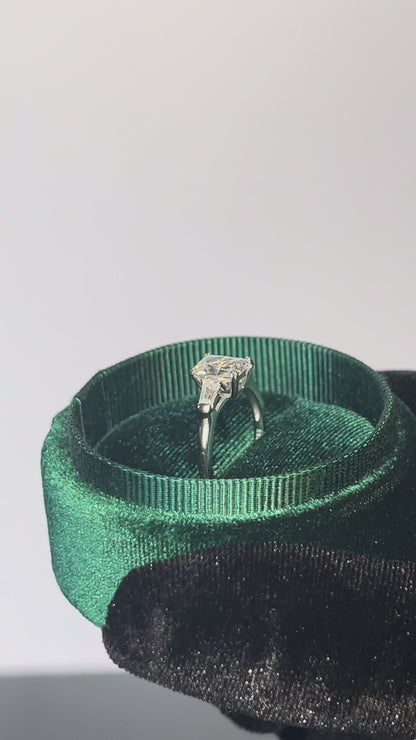 Princess Cut Shoulder Moissanite Ring - 14k White Gold on Silver