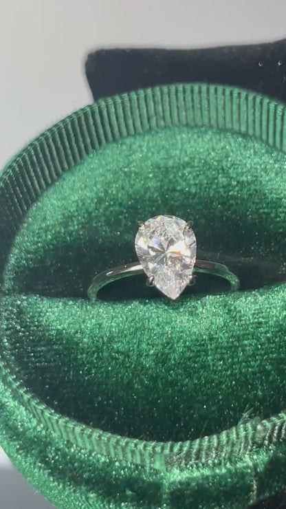 Pear Shaped Moissanite Solitaire Engagement Ring - Affordable Promise Ring- Ice Queen