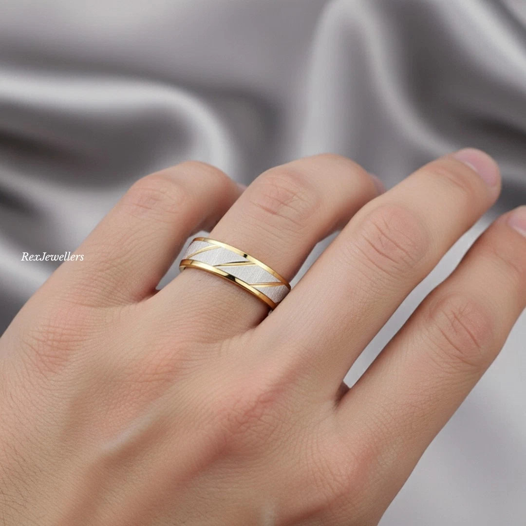 Gold Plated Stainless Steel Two Tone Men's Wedding Band 6MM