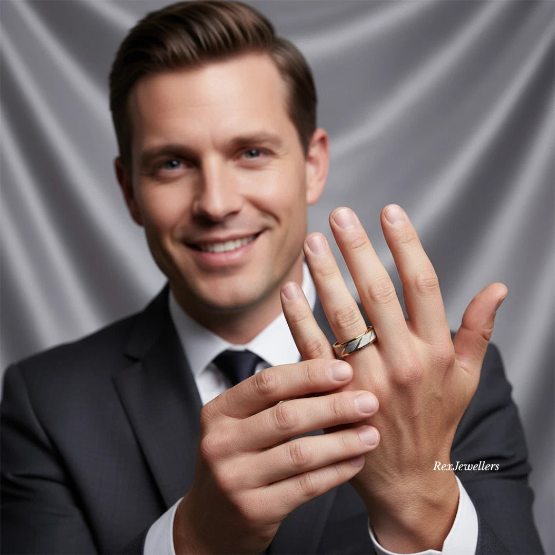 Gold Plated Stainless Steel Two Tone Men's Wedding Band 6MM