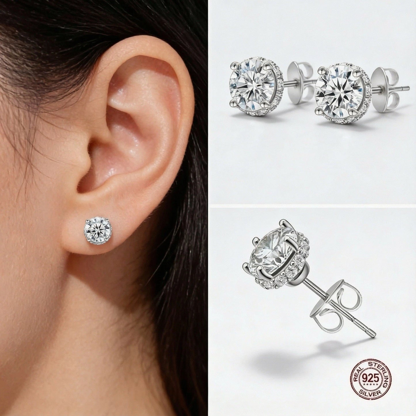 Round Studs Earrings Silver 925 Moissanite Diamond - Rex Jewellers- Clarity
