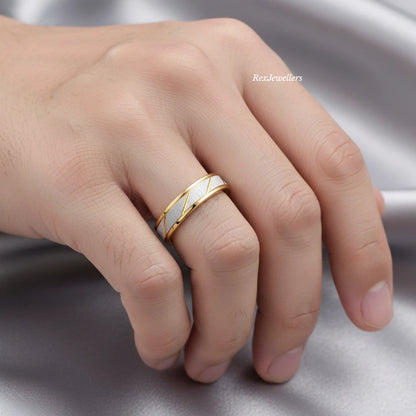 Gold Plated Stainless Steel Two Tone Men's Wedding Band 4MM